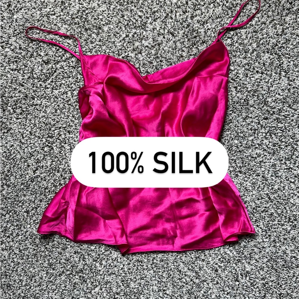 Pink 100% silk Massimo Dutti top slip cami satin M